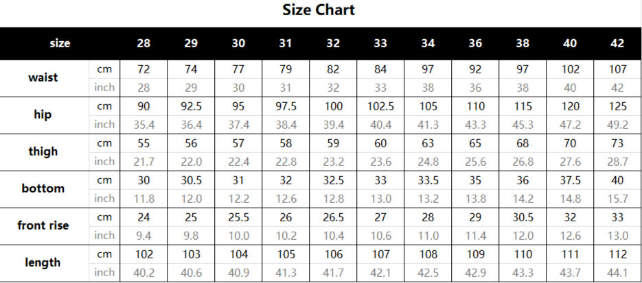 Angelic Denim Jeans (Size Chart)