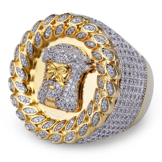 Men's Round Iced Out Jesus Ring