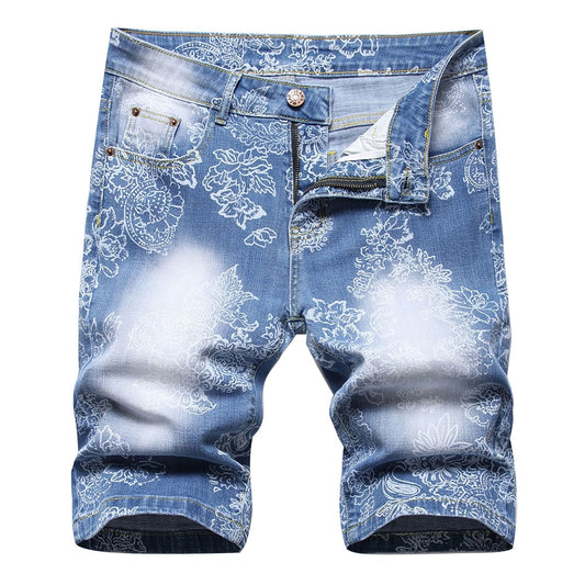Men's Floral Printed Denim Shorts