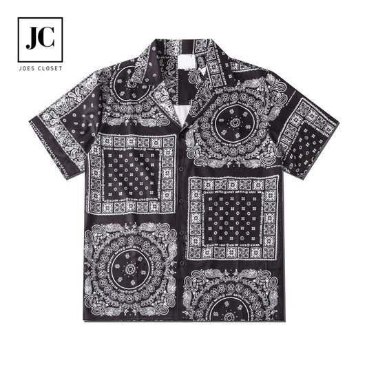 Black Paisley Hawaiian Button Down Shirt