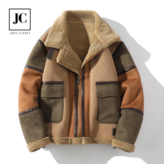 Patchwork Leather Shearling Coat (Front)
