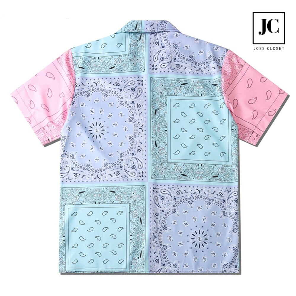 Pink & Baby Blue Paisley Patchwork Button Down (Back)
