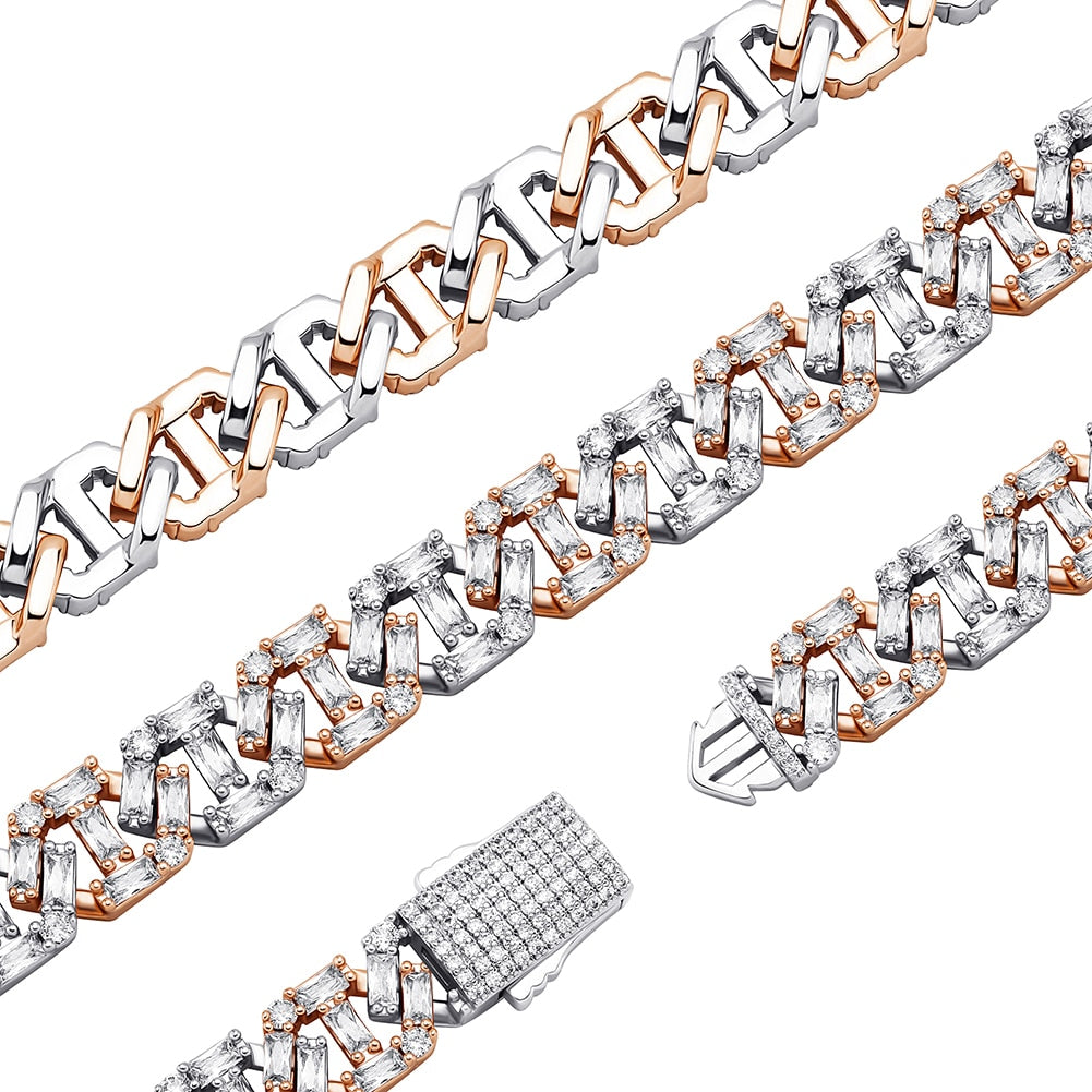 Unisex 12mm Baguette Chain Link Bracelet
